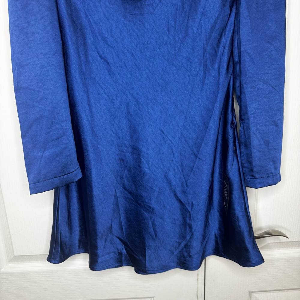 Lulus Dark Blue Satin Open Back Dress - Picture 6 of 7